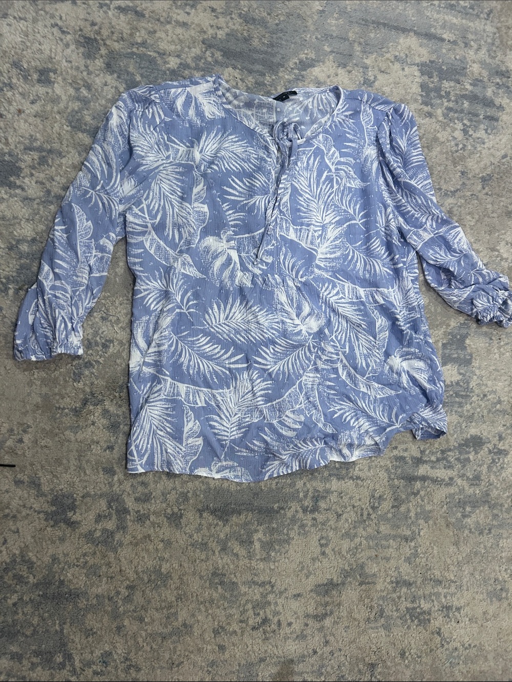 Women's Blue Leaf Print Pullover Blouse